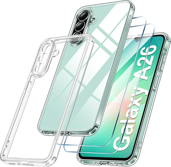 Samsung Galaxy A26 Şeffaf Silikon Kılıf + Cam Ekran Koruyucu Seti