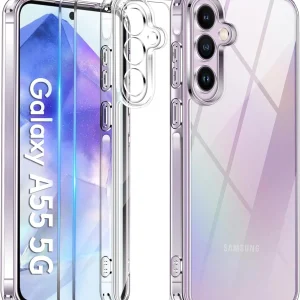 Samsung Galaxy A55 Şeffaf Silikon Kılıf + Cam Ekran Koruyucu Seti
